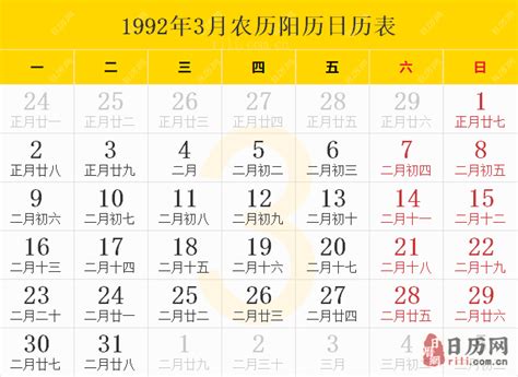 1992 天干地支|【1992年日历带农历】1992阳历阴历对照表